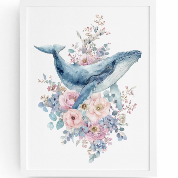 Creative Path Studios Other - Watercolor Floral Humpback Whale Portrait Wall Art Illustration Print Unframed